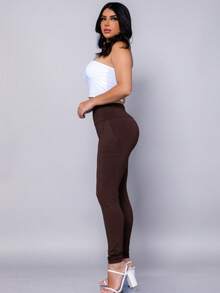 Women's Riding Leggings In Flannel-Lined Spandex With Pockets And High Waist - 鏽棕色 - 查看 2