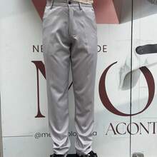 Men's Solid Color Business Suit Trousers With Elastane. - Light Grey - View 1
