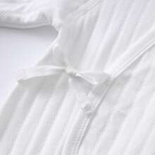 女嬰素色前打結插肩袖條紋針織連身褲 - 白色 - 查看 7