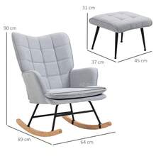 HOMCOM Rocking Chair With Footstool, Armchair, Relaxation Chair With Linen Look, Rocking Chair With Load Capacity Up To 130 Kg, Light Grey On The Site - 1 - View 7