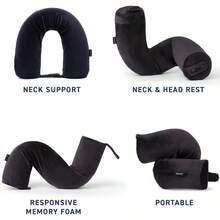 Free Form Travel Pillow - Lightweight Flexible Memory Foam Travel Neck Pillow For Sleeping Car Airplane And Travel Support Size: One Size Black Gift - 黑色 - 查看 4