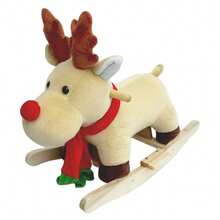 Kids Ride-On Rocking Horse Toy With Lullaby Song,Moose Rocking Toy With Hand Puppets And Safety Belt For Children 1-3 Years,Soft Plush Fabric,Apricot,CPC Certified - mơ + nhung + cotton - Xem 2