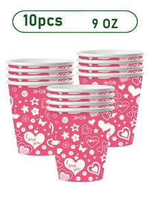 10pcs Valentine's Day Party Supplies Warm Love Disposable Paper Plate Napkin Cup Valentine's Day Engagement Anniversary Birthday Party Disposable Cup Birthday Plate Valentine's Day Plate, Suitable For Bridal Wedding Party, Wedding Anniversary, Wedding Site Service 10