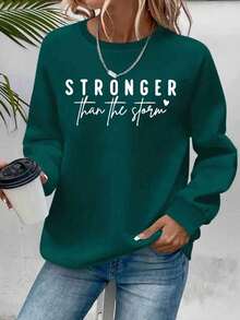 2025Women's "STRONGER Than The Storm" Motivational Crew Neck Sweatshirt - Vibrant Green Casual Pullover With Heart Accents, Cozy Fall Winter Machine-Washable Top, Ladies SweatshirtsSoft And Breathable,Gentle On The Skin,Snuggly,Long Sleeve Tops,Tops,Hoodies - 紅色 - 查看 7