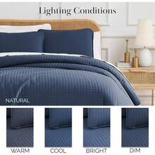 Full/Queen Quilt Bedding Set, Microfiber Quilts Queen Size, Coverlet, Stain & Pet Hair Resistant Bedding, Full Size Bedspread With 2 Pillow Shams, Bone, 2025 - 09 - 深藍色 - 查看 3