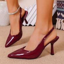 Women's Kitten Heel Pumps, High Heel Pointed Toe Patent Leather Stiletto Heels Red Wedding Shoes Bridesmaid Shoes Versatile Elegant Mature Lady Ankle Strap Sandals - Burgundy - View 11