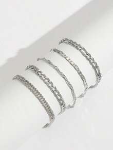 5pcs/Set Minimalist Chain Anklet - Silver - View 4