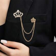 Coadipress Crown With Hanging Chain Brooch For Women Men Elegant Gentlemen Gold Silver Crystal Crown Lapel Pin Vintage Rhinestone Wedding Brooch Suit Shirt Pin Accessories{Inchcolor_nameinch:InchGoldcrowninch} - Vương miện vàng - Xem 2