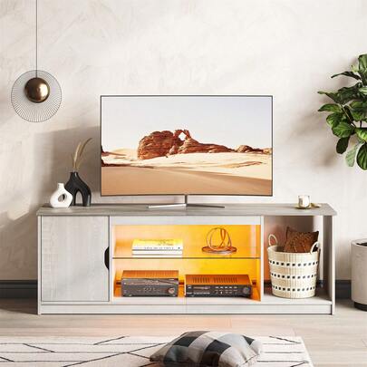 58-Inch TV Stand With Adjustable Glass Shelf And Storage Cabinet