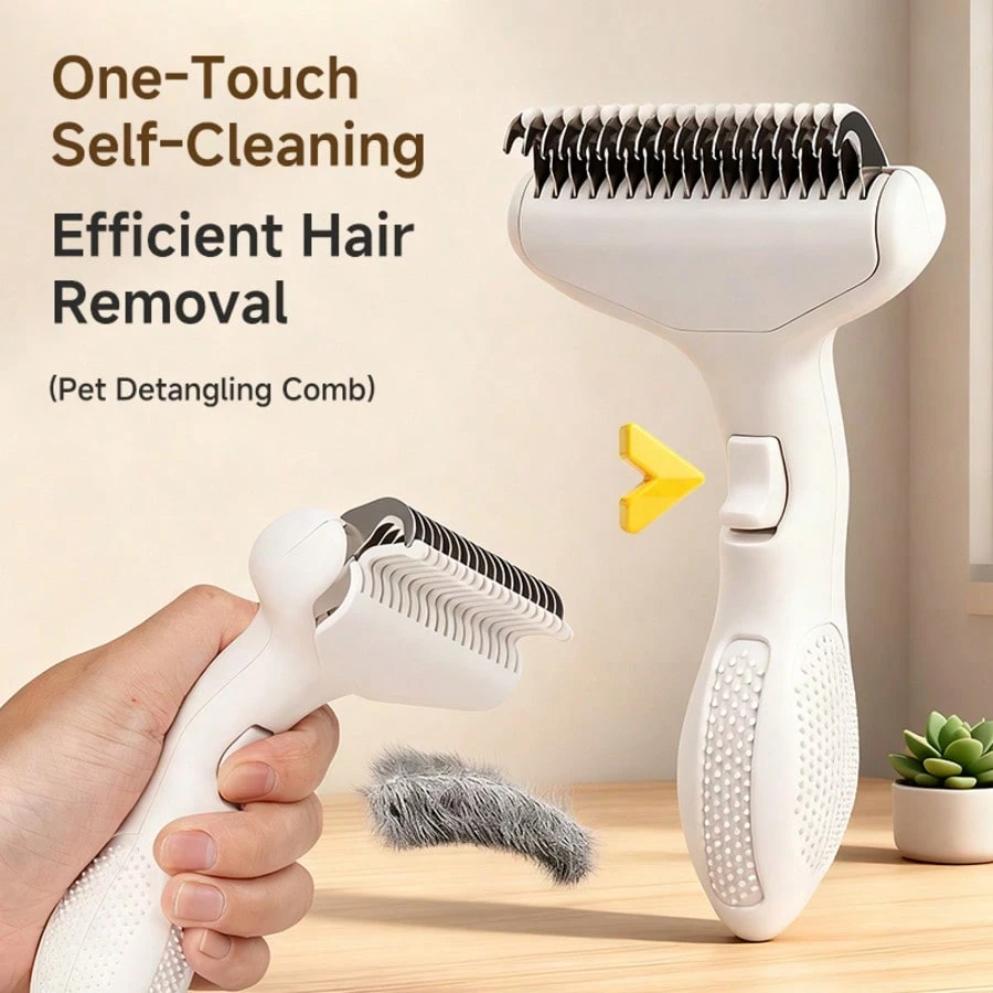 1 pièce Brosse de démêlage et de nettoyage automatique pour animaux de compagnie, convient aux chats et aux chiens, brosse de massage universelle avec un design antistatique et démêlant 3