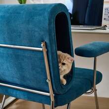 Office Chair With Integrated Cat Bed - Pet-Friendly Chair, Scratch-Resistant Material, Wide Seat, Replaceable Armrests, Human-Friendly Design, Cat Bed In The Backrest, Armchair - Blue - View 5