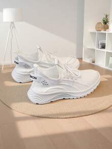 Breathable Mesh Sneakers] Lightweight Breathable Mesh Sneakers - Non-Slip EVA Sole, Comfortable Ankle Support, Lace-Up Low-Top Running & Tennis Shoes For Men And Women, Retro Style, All-Season Wear, Fitness Wear - trắng - Xem 4