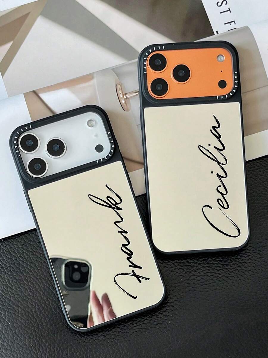 Personalized Custom Initial Name Phone Case Compatible With 17 16 15 14 13 12 11 Pro Max Plating Silvery Mirror Case Cover Compatible With 17 Pro Max Stylish Design Perfect For Christmas Gifts ,Travel Organizer, Mother's Day Gift - màu đen - Xem 1