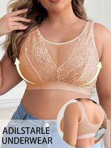 Plus Size Comfortable Wireless Bra, Minimalist Fashion For Casual Everyday Wear - Apricot - View 2