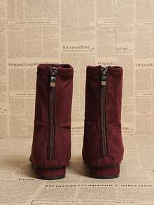 2024年初秋新款方头粗跟时尚高跟踝靴，女款，秋冬款，酒红色鞋跟 - 酒紅色 - 查看 5