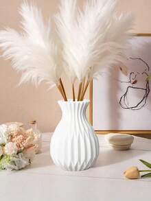 1pc White Plastic Vase, Simple Desktop Decorative Vase, Balcony Decorative Vase, Imitation Ceramic Vase, Home Decor, For Flower Arrangement, Desktop Decor Accessory, Living Room, Balcony, TV Cabinet, Dining Table Small Vase, Suitable For Fresh Flowers And Dried Flowers, Shockproof, Waterproof, Autumn Decor, Christmas Decor, Christmas Gift, Easter Gift, Birthday Gift, Gift For Her - Multicolor - View 5