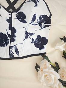 Sexy Elegant Floral Women's Corset Top - Deep V-Neck, Cropped, Slim Fit, Single Piece