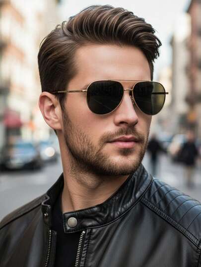 Retro Classic Cool Gold Metal Frame , Men's Casual Business Outdoor Sports Party Travel Accessories, Photo Props - Fashionable Glasses Suitable For Daily Commute And Vacation