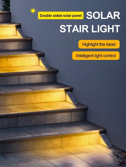 Solar Powered Stair Lights, Outdoor Step Lights, Waterproof & Rust-Proof LED Recessed Stair Lights With Auto Sensor, Lighting For Nighttime Stair Walking, Solar Charging No Wiring Required, Easy Installation, Warm Light Creates Cozy Outdoor Ambiance, Dual-Purpose Landscape Lighting And Practical Illumination, Upgrade Home Decor, Suitable For Garden, Hallway, Stairs And More Scenarios, Ideal Choice For Nighttime Security And Beautification