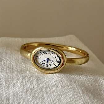 Oval-Shaped Small Gold Watch, Retro Style Unique Bracelet Watch For Women, 2025 New Model