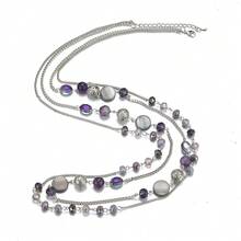 Noessla Layered Long Necklaces For Women Crystal Beaded Statement Necklace Sweater Silver Chain With Gifts Box Jewelry{Inchcolor_nameinch:InchPurpleinch} - 紫色 - 查看 3