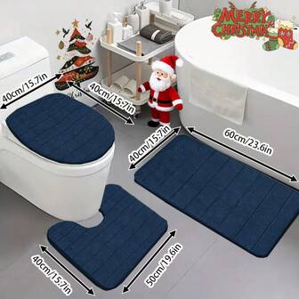 3pcs Striped Memory Foam Bath Mat Set, Super Soft Non-Slip Bath Rug And Absorbent Bath Mat Carpet, Suitable For Autumn/Winter. Bathroom, Shower, Bathroom Accessories, Bathtub Mat, Non-Slip Bathroom Decor, Bath Mat | Decorative Mat, Christmas Decor