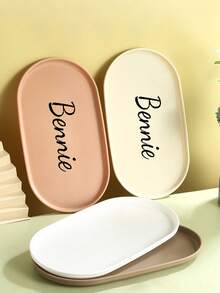 1pc Customizable Name & Pattern Oval Tray, Korean Style PP Snack Plate, Nordic INS Dumpling Dish, Jewelry Storage, Tableware, Dessert, Towel Tray - Multicolor - View 6
