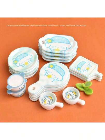 Doll House Cartoon Puppy Tableware, Doll House Kitchen Small Bowl Plate, Pretend Play Decor, Creative Home Decor, Home Accessories, Birthday Gift