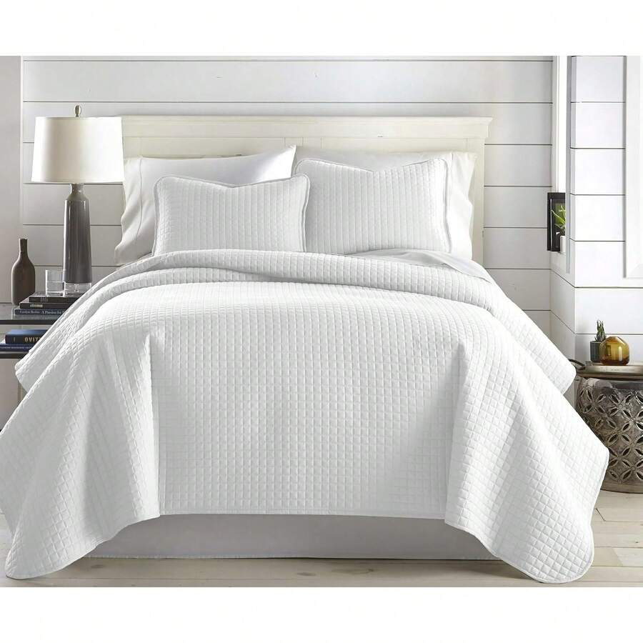 Full/Queen Quilt Bedding Set, Microfiber Quilts Queen Size, Coverlet, Stain & Pet Hair Resistant Bedding, Full Size Bedspread With 2 Pillow Shams, Bone, 2025 - 01-白色 - 查看 1