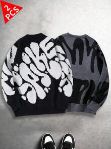 Set de 2 suéteres casuales, sueltos, cálidos, suaves y gruesos para adolescentes varones, aptos para primavera, otoño e invierno - Multicolor - Ver 2
