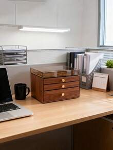Vintage Mahogany Velvet Jewelry Box - Three Large-Capacity Drawers For Rings And Earrings, Top Drawer For Cosmetics - An Ideal Gift For Ladies And Girls - Perfect For Ramadan, Christmas, And Special Occasions.
