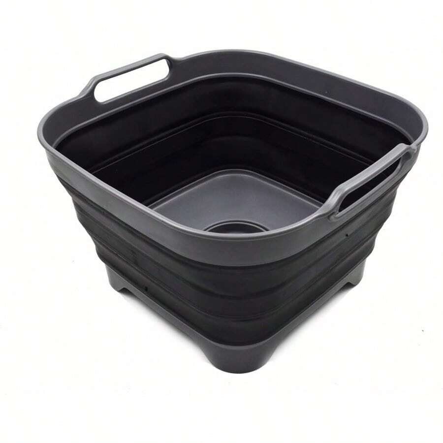 TFKI 10L 2.64 Gallon Collapsible Dishpan With Draining Plug - Foldable Washing Basin - Portable Dish Washing Tub - Space Saving Kitchen Storage Tray (1 Grey/Black) - 灰黑 - 查看 1