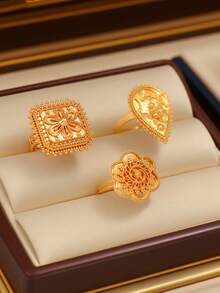Herseygold 1 件可调节铜镀金戒指，中东阿拉伯风格女士戒指，适合婚礼、节日礼物和日常佩戴 - 金色 - 查看 1