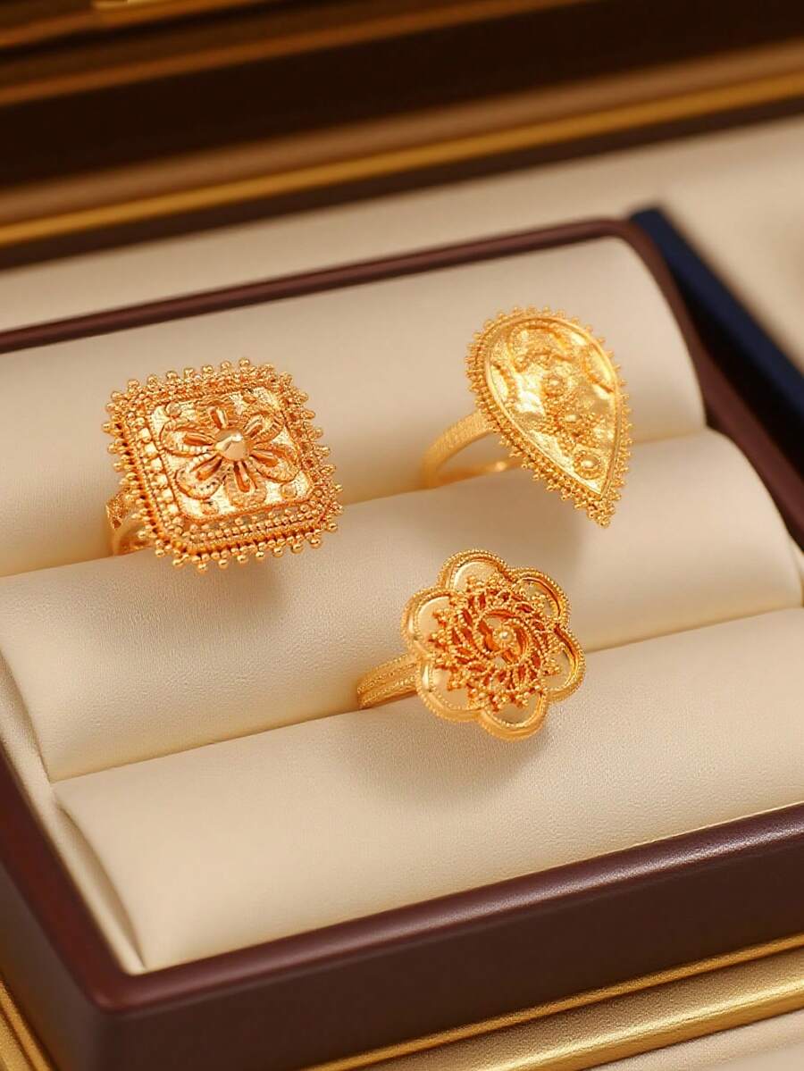 Herseygold 1 件可调节铜镀金戒指,中东阿拉伯风格女士戒指,适合婚礼、节日礼物和日常佩戴 - 金色 - 查看 1