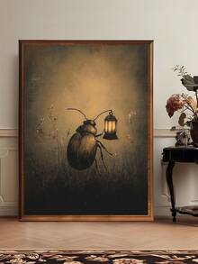1 Stück Käfer mit Laterne Muster, melancholischer Motte in Samtumhang Muster, Vintage Insekten Poster, Dark Academia Muster, stimmungsvolle Wandkunst, antike Wildblumen, Schlafzimmer Dekoration, Wohnzimmer Dekoration, Studentenwohnheim Dekoration, ideales Geschenk für Freunde, Wandkunst, Wanddekoration, Heimdekoration, Raumdekoration, Leinwandkunst, Poster, Wandkunst mit Rahmen, optionaler Rahmen