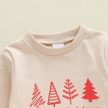 Toddler Boy Girl Christmas Sweatshirt Letter Tree Print Long Sleeve Round Neck Pullover Loose Tops - Beis - Ver 4