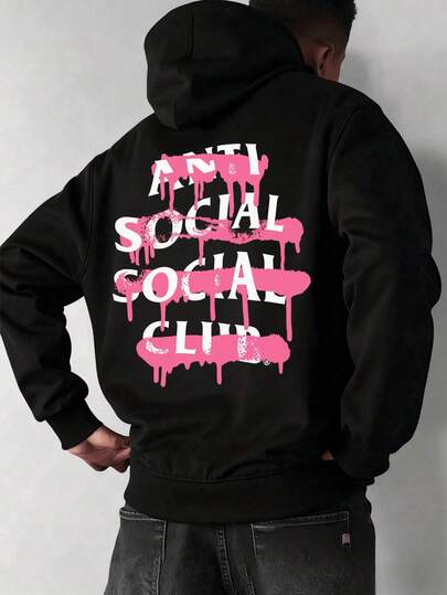 Hombre003-1 Sudadera Con Capucha De Cuello Redondo Para Hombre Con Estampado De Anti Social Club Sad Boyz Bolsillo Canguro Y Cordón, Manga Larga, Suelta Y Casual, Ideal Para Regalar Como Ropa De Hombre Frente y Espalda(Modelo Ligero Primavera-Otoño.Elige talla superior.)