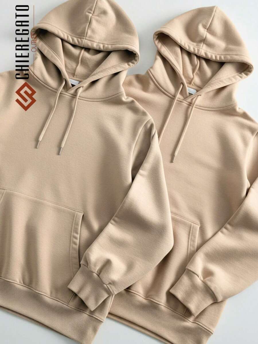 Kit Of 2 Hooded Sweatshirts, Casual Basic Style, Unisex Winter Set - - Beige/Beige - View 1