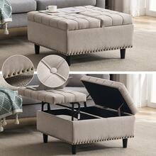 Cadeira quadrada com espaço de armazenamento, banco com tampo elevável, ideal para sala de estar, quarto ou escritório, com baú estofado (PU preto).