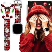 Compatible con la correa del reloj Fitbit Versa 3, Versa 4, Sense, Sense 2, Correa de repuesto de silicona con patrón navideño {color_name:Cuadros Rojos,size_name:Para Versa4/Versa3/Sense2/Sense - Cuadros rojos - Ver 7