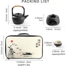 Chinese Gongfu Tea Set Traditional, Black Portable Tea Set For Adults, Asian Tea Service With Ceramic Teapot Warmer BC05BFJ23 - Black - View 6