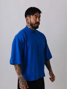 Premium High Neck Over Boxy T-Shirt - azul real - Ver 3