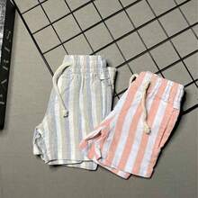 Kit 2 Shorts Linho Menino Recém Nascido Mauricinho Bermuda Infantil Listradas OPLK