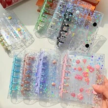 A7 Colorful Transparent Star Loose-Leaf Binder, Transparent Sticker Book, Seal Book Sticker Backing, Stamp Album, Miniature Book, 3D Stickers, Sticker Book, Photo Storage Bag, Book Cover, Trading Card Box, Can Be Used As Photo Album, Budget Planner, Diary, Notebook, Office Supplies - Multicolor - View 3
