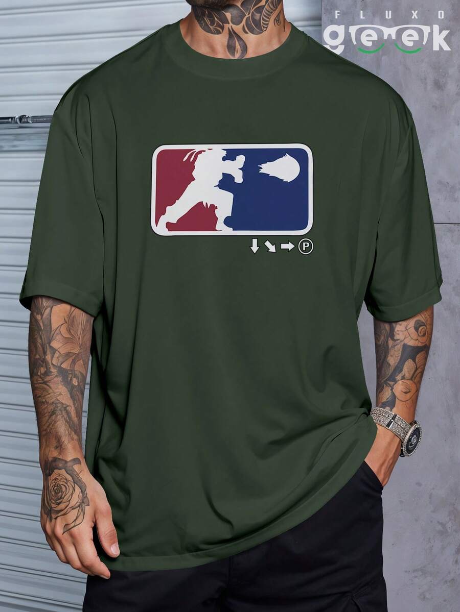 Oversized T-Shirt/T-Shirt Streetwear Street Energy Martial Arts Fight Acrobatics Game REF 7172 - 軍綠色 - 查看 1