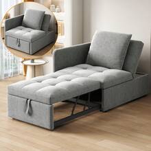 3 en 1 Sofá Cama Multifuncional, Sofá de Tela de Lino con Respaldo Ajustable, Sofá Reclinable para Espacios Pequeños - Gris + Tapizado + Lino + 2 Plazas - Ver 1