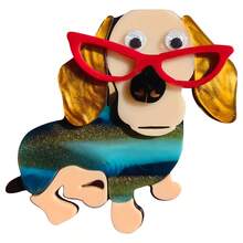 1pc Fashion Acrylic Patchwork Adorable Glasses Wearing Dog/Puppy Animal Design Brooch, Suitable As Gift For Women