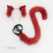 1 Set Plush Cat Tail Simulation Animal Ear Animal Tail Set Cat Ear Headband Fox Tail Cosplay Performance Props - Hồng - Xem 10