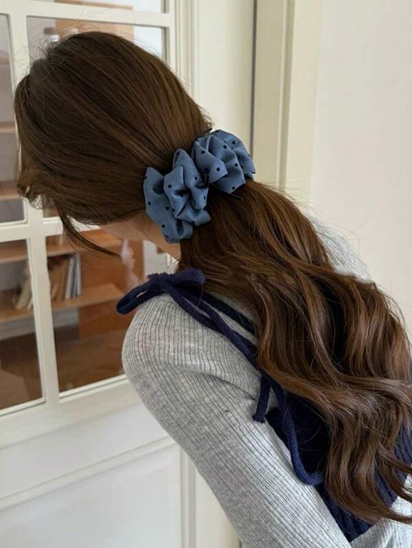 1Pc Korean Style Polka Dot Fluffy Bubble Banana Clip Women's New High-End Semi Zip Hair Clip With A Twisted Claw Clip, Women's Accessories, Women's Hair Accessories, Is The Best Birthday Gift For Friends And Teachers