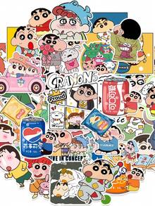 A Set Of 50PCS Crayon Shin-Chan Stickers, Skateboards, Children's Suitcases, Phone Cases, Waterproof Creative Stickers, Suitable For Decorating Mobile Phones, Laptops, Suitcases, Water Cups, Skateboards, Laptops And Guitars